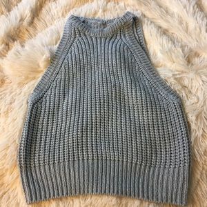 blue knit tank top